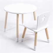 Комплект детский стол КРУГЛЫЙ и стул ЗВЕЗДА ROLTI Baby (белая столешница/белое сиденье/береза ножки)