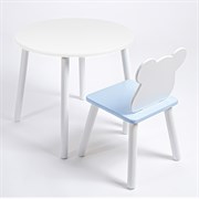 Комплект детский стол КРУГЛЫЙ и стул МИШКА ROLTI Baby (белая столешница/голубое сиденье/белые ножки)
