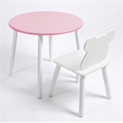 Комплект детский стол КРУГЛЫЙ и стул МИШКА ROLTI Baby (розовая столешница/белое сиденье/белые ножки)