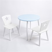Комплект детский стол КРУГЛЫЙ и два стула ЗВЕЗДА ROLTI Baby (голубая столешница/белое сиденье/белые ножки)