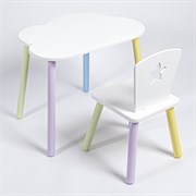Комплект детский стол ОБЛАЧКО и стул ЗВЕЗДА ROLTI Baby (белая столешница/белое сиденье/цветные ножки)