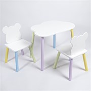 Комплект детский стол ОБЛАЧКО и два стула МИШКА ROLTI Baby (белая столешница/белое сиденье/цветные ножки)