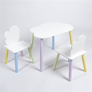 Комплект детский стол ОБЛАЧКО и два стула ОБЛАЧКО  ROLTI Baby (белая столешница/белое сиденье/цветные ножки)