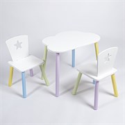 Комплект детский стол ОБЛАЧКО и два стула ЗВЕЗДА ROLTI Baby (белая столешница/белое сиденье/цветные ножки)