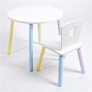 Комплект детский стол КРУГЛЫЙ и стул КОРОНА ROLTI Baby (белая столешница/белое сиденье/цветные ножки)
