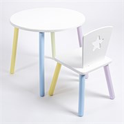 Комплект детский стол КРУГЛЫЙ и стул ЗВЕЗДА ROLTI Baby (белая столешница/белое сиденье/цветные ножки)