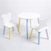 Комплект детский стол КРУГЛЫЙ и два стула МИШКА ROLTI Baby (белая столешница/белое сиденье/цветные ножки)