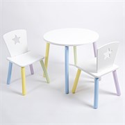 Комплект детский стол КРУГЛЫЙ и два стула ЗВЕЗДА ROLTI Baby (белая столешница/белое сиденье/цветные ножки)
