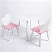 Комплект детский стол КРУГЛЫЙ и два стула ОБЛАЧКО ROLTI Baby (белая столешница/розовое сиденье/белые ножки)