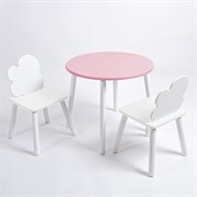 Комплект детский стол КРУГЛЫЙ и два стула ОБЛАЧКО ROLTI Baby (розовая столешница/белое сиденье/белые ножки)