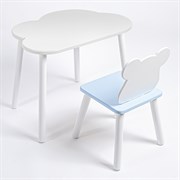 Комплект детский стол ОБЛАЧКО и стул МИШКА ROLTI Baby (белая столешница/голубое сиденье/белые ножки)