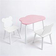 Комплект детский стол ОБЛАЧКО и два стула МИШКА ROLTI Baby (розовый столешница/белое сиденье/белые ножки)