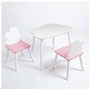 Комплект детский стол ОБЛАЧКО и два стула ОБЛАЧКО ROLTI Baby (белая столешница/розовый сиденье/белые ножки)