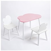Комплект детский стол ОБЛАЧКО и два стула ОБЛАЧКО ROLTI Baby (розовая столешница/белое сиденье/белые ножки)