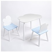 Комплект детский стол ОБЛАЧКО и два стула ОБЛАЧКО ROLTI Baby (белая столешница/голубое сиденье/белые ножки)