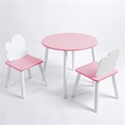 Комплект детский стол КРУГЛЫЙ и два стула ОБЛАЧКО ROLTI Baby (розовая столешница/розовое сиденье/белые ножки)
