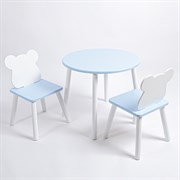 Комплект детский стол КРУГЛЫЙ и два стула МИШКА ROLTI Baby (голубая столешница/голубое сиденье/белые ножки)