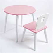 Комплект детский стол КРУГЛЫЙ и стул КОРОНА ROLTI Baby (розовая столешница/розовое сиденье/белые ножки)
