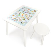 Детский комплект стол и табурет круглый Rolti Baby с накладкой Алфавит (белая столешница/белое сиденье/белые ножки)