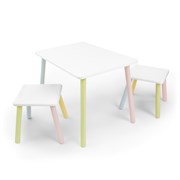 Детский комплект стол и два табурета Rolti Baby (белая столешница/белое сиденье/цветные ножки)