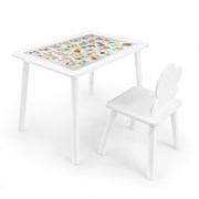 Детский комплект стол и стул Облачко Rolti Baby с накладкой Алфавит (белая столешница/белое сиденье/белые ножки)