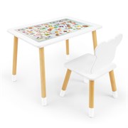 Детский комплект стол и стул Мишка Rolti Baby с накладкой Алфавит (белая столешница/белое сиденье/береза ножки)