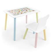 Детский комплект стол и стул Мишка Rolti Baby с накладкой Алфавит (белая столешница/белое сиденье/цветные ножки)