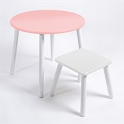 Детский комплект стол КРУГЛЫЙ  и табурет Rolti Baby (розовая столешница/белое сиденье/белые ножки)