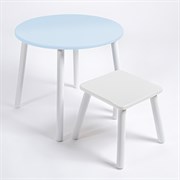 Детский комплект стол КРУГЛЫЙ  и табурет Rolti Baby (голубая столешница/белое сиденье/белые ножки)