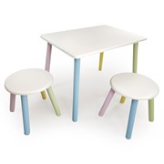 Детский комплект стол и два табурета круглых  (Белый, Белый, Цветной)