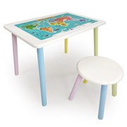 Детский комплект стол и табурет круглых с накладкой Детский мир (Белый, Белый, Цветной)