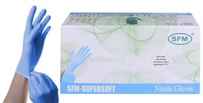 Перчатки хозяйственные нитриловые 24 см смотровые, текстурированные нестерильные SFM 100 пар размер S (Голубой)